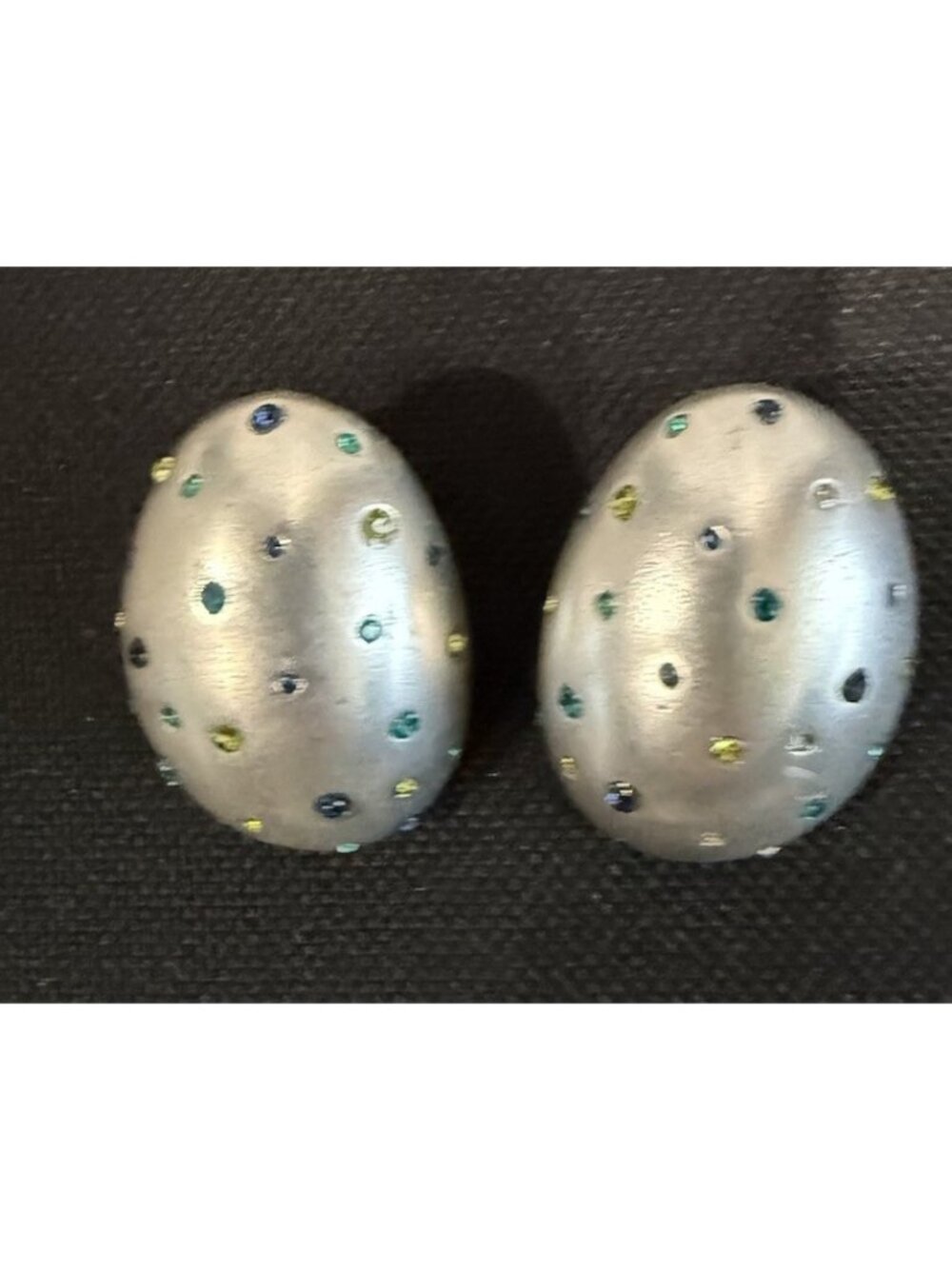 Chico’s Puff Earrings Silver Tone Cubic Zirconia Glass Stones Vintage